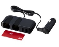 Seikosangyo 2.4A 正反可插2USB+2點煙器黏貼式電源擴充插座 12V車用