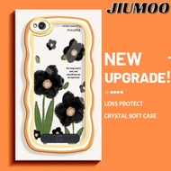 JIUMOO Casing Ponsel untuk Xiaomi Redmi 4X 5A 6A 5 Plus 6 7 Casing anti guncangan bunga hitam hp penutup pelindung sederhana kreatif pinggiran Case berombak warna-warni Back Cover