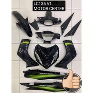 Coverset Bodyset Yamaha LC LC135 V1 Hitam Hijau Original Hong Leong Yamaha HLY Stripe Siap Tampal - 