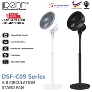 DENN DSF-C09 Series 9” Air Circulation Adjustable Stand Fan Black & White
