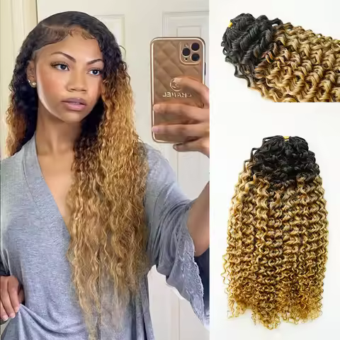 1b27 Highlight Feather Crochet Human Hair Curly Honey Blonde Color Bundles Full Head of Hair Extensi