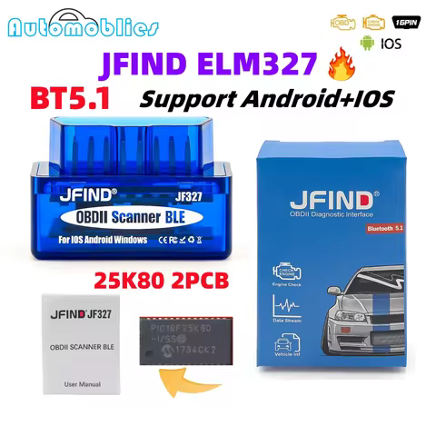 JFIND ELM327 V1.5 OBD2 Bluetooth 5.1 PIC18F25K80 Auto Scanner For Android IOS Code Reader OBD2 Car D