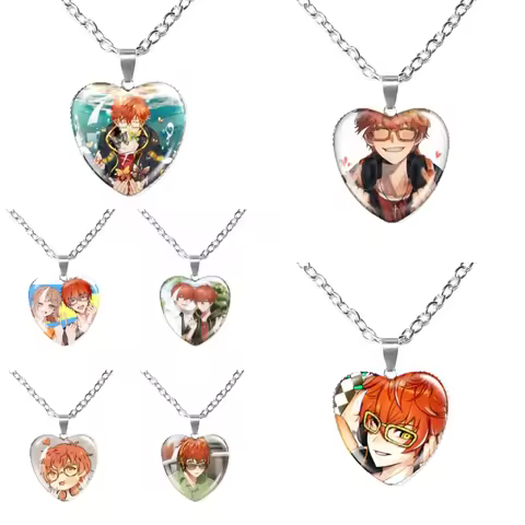 Mystic Messenger Game 707 Necklace Cartoon Heart Shape Pendant Necklace Glass Ornament for Fans Coll