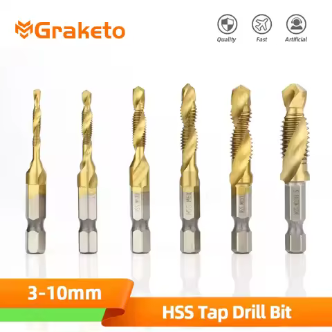 Hss Titanium Plated Tap Drill Bit Countersink Deburr Set High Speed Compound Screw Thread Bits Hand 