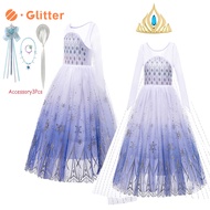 Disney Frozen Elsa Dress For Kids Girl Mesh Sequined Princess Dresses Cloak Wig Crown Wand Accessories Kid Girls Baby Clothes Children Wear