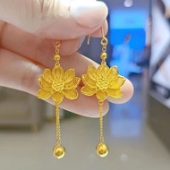 Golden Flower Silk Lotus Earrings Female Yellow Earrings High-End Good Things Lotus Lotus Earrings