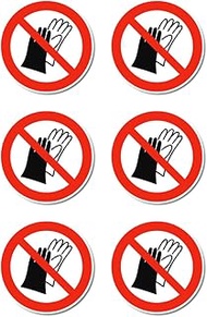Prohibited use of gloves, prohibition sign: P028 - DIN EN ISO 7010 / ASR A1.3 - sticker: diameter 5 