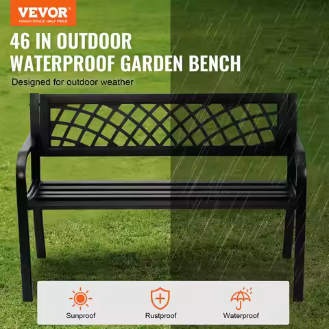 Outdoor Bench,46 Inches Metal Garden Bench For Outdoors, 480 Lbs Load Capacity Bench, Outdoor Garden