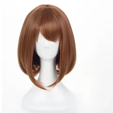 Anime My Hero Academia Ochako Uraraka Wigs Short Synthetic Brown Bob Heat Resistant Cosplay Costume 