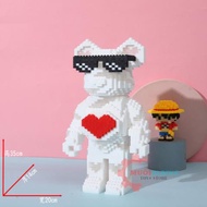 Lego 35cm lego Assembly Toy Set 3D decor Bearbrick White Decorative Model Wearing Glasses 35cm High - BLOCKS Salt