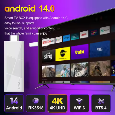 H96 Max RK3518 Android14.0 TV Stick Quad Core 4K Wifi6 BT5.4 BT Voice Assistant Remote Control Game 