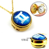Children's Student Girl Zodiac Necklace Gyro Watch Fashion Flip Quartz Pocket Watch Gemini Wall Cloc