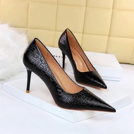 Thời Trang Bigtree Giày Nông Thời Trang Kim Loại Da Dập Nổi Phụ Nữ Bơm Cao Gót Đám Cưới Ngón Chân Ch