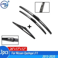 Wiper Front &amp; Rear Windscreen Wiper Blades Set For Nissan Qashqai J11 2013 2014 2015 2016 2017 2018 2019 2020 26"17"12"