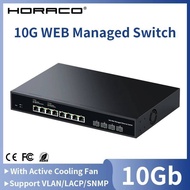 HORACO 10Gb 8 Port Web Managed Ethernet Switch 10000M Network Switch with 4 Port SFP+ Homelab Networ
