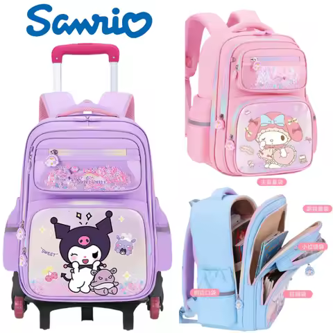 New Kuromi 2-Wheel Trolley School Bag Girls Cartoon Melody Backpack Load-Reducing Large Capacity 6-W