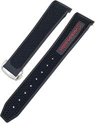 GANYUU 18mm 19mm 21mm 22mm Rubber Silicone Watchband 20mm For Omega Moonwatch Speedmaster Seamaster 300 Planet Ocean AT150 Soft Watch Strap (Color : Black Red 1, Size : 20mm)