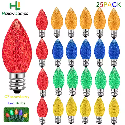 25PCS C7 Strawberry Multicolor String Light Replacement Bulbs E12 EU US 0.6W LED Light Bulb for Stre