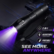 Dual Light Led Uv Flashlight Zoom Torch 395nm Uv White Light Pet Stain Currency Detector