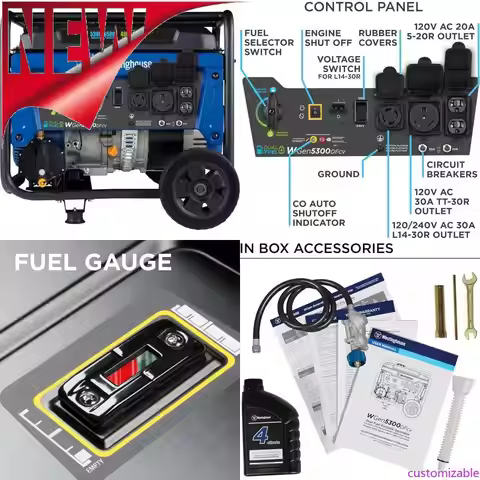 Westinghouse 6500W Dual Fuel Home Backup Portable Generator with 30A Transfer Switch and RV Outlet, 