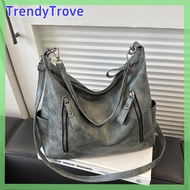 TrendyTroveE Retro sang trọng Matte PU Leather Tote công suất lớn Vai Túi xách phụ nữ đi làm thường