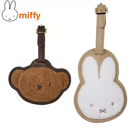 Cute Miffy Kawaii Baggage Tag Cartoon Rabbit Boris Leather Plush Suitcase Accessories Bag Pendant Gi