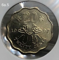 6a.5香港貳毫 1997年【原包拆出--全新未使用】【回歸紀念版 蝴蝶風箏二毫】 香港舊版錢幣・硬幣 $10