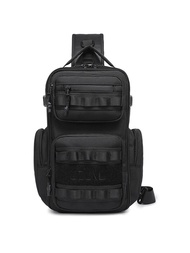 Ozuko Mens Tactical Chest Bag แฟชั่นกันน้ํา Oxford ผ้ากระเป๋าสะพายข้างอเนกประสงค์ซับโพลีเอสเตอร์สีบร