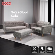 Sofa Set Malaysia 3+2+Stool | Velvet Sofa | Modern Living Room Furniture | Zigzag Spring | Grey Sofa