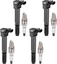 UF649 Ignition Coils & 5308 Spark Plugs Compatible with Fiat 500 2012-2017, 1.4L L4 - Replaces 68070