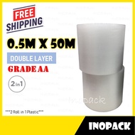 Bubble Wrap 0.5m x 50m - Double Layer 2 in 1