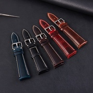 ¤✣♙ Oil Wax Leather Watch Strap 18mm 19mm 20mm 21mm 22mm Vintage Handmade Watch Band Black Blue Brown Color Men Watch Accessories