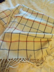 韓版米色格子羊毛流蘇圍巾