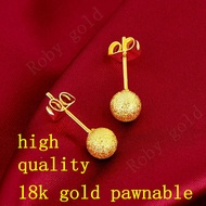 [Ready stock/onsale] COD Hot Sale New Pure Gold 18k Pawnable Legit Gold Earrings From Woman Solid Peas Big Flower Glossy Round Bead Earrings Girls Gold Earrings 18k earrings pawnable gifts for women