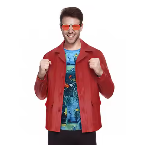 Fight Club Tyler Durden Cosplay Costumes In Stock Brad Biker PU Leather Jacket Red Coat Shirt Glasse