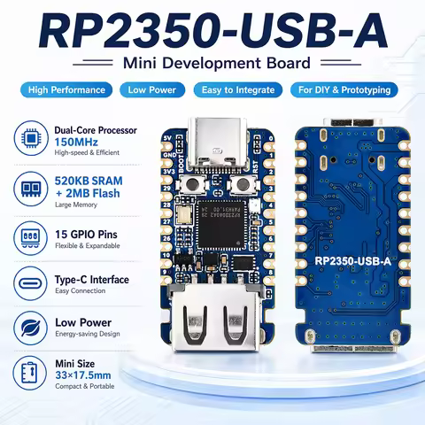 RP2350-USB Tiny RP2350A Development Board 150MHz Type-C Stamp Hole Soldering 520KB SRAM 2MB Flash 12