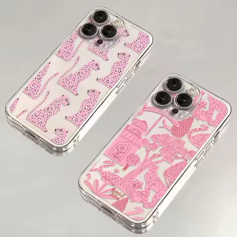 Fashion Pink Leopard Phone Case For iPhone 16 15 14 13 12 11 Mini Pro Max X XR XSMax 6S 6 7 8 Plus S