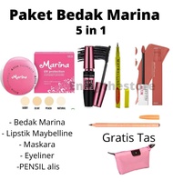 Bedak Marina Paket Lengkap Make Up Bedak Marina - Maskara - Eyeliner - Lipstik -Pensil Alis - GRATIS