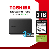 Toshiba External HDD (1TB /2TB/4TB) USB 3.0 รุ่น (Canvio Basics) สีดำ ฮาร์ดดิสก์แบบพกพา Harddrive HD