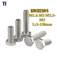 YJ 304 Stainless Steel Hex Head Bolts Assorted Sizes M1.6 M2 M2.5 M5 Length 3mm to 150mm Premium Ind