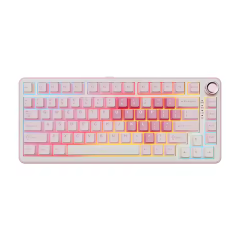 YUNZII B75 PRO Pink Mechanical Gaming Keyboard, Bluetooth/Wire/Wireless 75 Knob RGB Keyboard, Gasket