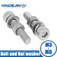 NINDEJIN Hex Socket Cap Head Screw Bolt and Nut Set with Plain Washers 304 Stainless Steel Hex Screw