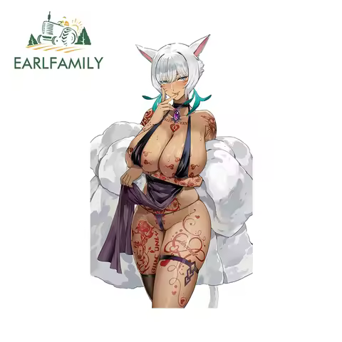 EARLFAMILY 13cm x 7.7cm Miqote Bunny Girl Car Sticker Hentai Chest NSFW Tattoos Vinyl Uniforms Decal