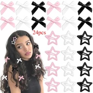 24pcs/set Y2K Star Hair Clips Ribbon Bow Hair Clips for Women Girls Sweet  Mini Bowknot Barrettes fa