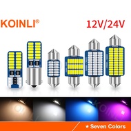 KOINLI 24V 12V Truck Led T10 BA9S Festoon 31mm T4W 39MM 36MM 28MM 194 168 C5W C10W C3W Car Ceiling Light License Plate Plate Interior Dome Read Lamp Auto Motorcycle Bulb 24SMD 3014