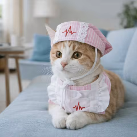 Creative Funny Cat Nurse Outfit Adjustable Breathable Cat Transformation Dress Nurse Hat Pet Pink Un