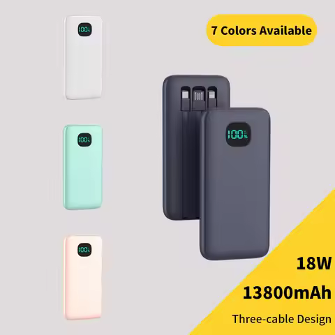 Built-in 3 Cables Power Bank 13800mAh 18W PD Fast Charge Portable Charger LED Display External Batte