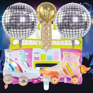 CAMELLI 4/6pcs Roller Skate Balloon Set, 80s 90s Retro Theme Radio 4D Disco Air Ball, Inflatable Dis
