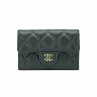 Chanel 雙C淡金logo羊皮釦式卡夾/零錢包(AP0214-灰)