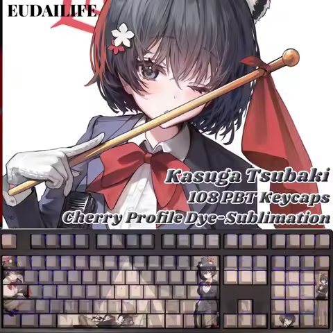 Kasuga Tsubaki 108 Keycaps Blue Archive PBT DYE Sublimation Light Transmitting Cherry Cross Axis Swi